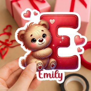 Etichette adesive impermeabili personalizzate con cuore, simpatico orso dei cartoni animati, con nome, regalo di San Valentino e di compleanno per bambini.