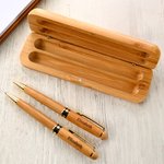 Personalized Double Wood Ballpoint Pen Set with Engraved Text and Wooden Pen Case Birthday Thank You Gift for Teacher Colloeague