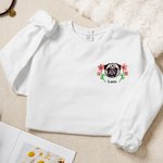 T-shirt Sweatshirt Sweat à Capuche Personnalisé avec Photo Fleur de Naissance Nom Brodés Vêtement en Coton Cadeau pour Amoureux d'Animal de Compagnie