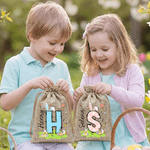 Personalized Cute Floral Bunny Initial Easter Egg Drawstring Candy Gift Bag with Initial and Name Easter Holiday Party Gift for Boys Girls