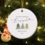 Personalized Our First Christmas Engaged Heart Round Ceramic Ornament with Name Tree Decor Christmas Gift for Couple