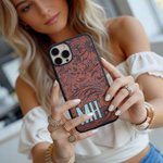 Personalizada Turquesa Western Sunflower Tooled Initials TPU Funda de teléfono para iPhone Uso diario Regalo de cumpleaños para Cowboys Vaqueras