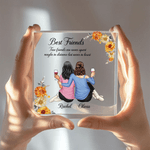 Personalized Cartoon Characters Back View Birth Flower Square Acrylic Plaque with Name Home Decor Birthday Anniversary Gift for Women Best Friends