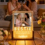 Personalized BESTIE 1-4 Photos Acrylic LED Night Light with Text and Wooden Base Birthday Anniversary Gift for Besties