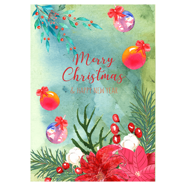 Poinsettia and Baubles Christmas Ecard