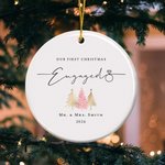 Personalized Our First Christmas Engaged Heart Round Ceramic Ornament with Name Tree Decor Christmas Gift for Couple