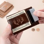 Gepersonaliseerde Initialen Naam RFID-afgeschermde Magnetische Slanke Leren Portemonnee Geldclip met Gegraveerde Tekst Verjaardag Vaderdag Cadeau voor Mannen