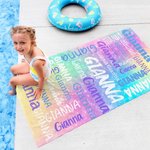 Personalized Colourful Gradient Word Cloud Oversized Quick Dry Beach Towel with Name Beach Party Birthday Gift for Kids Adults