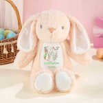 Personalized Cute Easter Bunny Floral Initial Stuffed Bunny Plush Toy with Name and Year Easter Gift for Kids