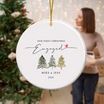 Personalized Our First Christmas Engaged Heart Round Ceramic Ornament with Name Tree Decor Christmas Gift for Couple