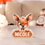 Personifierad söt tecknad lejon varg djur akryl LED nattlampa med namn födelsedagspresent för barn