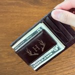 Gepersonaliseerde Initialen Naam RFID-afgeschermde Magnetische Slanke Leren Portemonnee Geldclip met Gegraveerde Tekst Verjaardag Vaderdag Cadeau voor Mannen