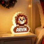 Personifierad söt tecknad lejon varg djur akryl LED nattlampa med namn födelsedagspresent för barn