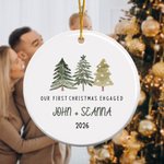Personalized Our First Christmas Engaged Heart Round Ceramic Ornament with Name Tree Decor Christmas Gift for Couple
