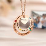 Personalised Heart Circle Hoop Birthstone Necklace with 1-7 Names Mother's Day Birthday Gift for Woman Mom Grandma