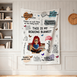 Personalised Reading Cartoon Character Birth Flower Soft Throw Blanket with Name Daily Use Graduation Birthday Gift for Book Lover Bookworm Her