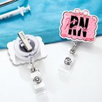 Personalised Bow Cloud Shape Acrylic Badge Reel with Name and Job Title Appreciation Nurse Week Valentine's Day Gift for Doctor Nurse Medical Staff