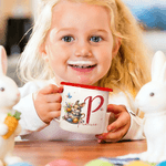 Personalised Easter Bunny 12 oz Coloured Rim Enamel Mug with Name and Initial Daily Use Easter Gift for Family Kids