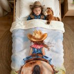 Couverture Personnalisée Cowboy Cowgirl avec Nom Décoration d'intérieur Utilisation quotidienne Cadeau d'anniversaire pour les enfants