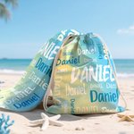 Personalized Colourful Gradient Word Cloud Oversized Quick Dry Beach Towel with Name Beach Party Birthday Gift for Kids Adults
