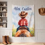 Couverture Personnalisée Cowboy Cowgirl avec Nom Décoration d'intérieur Utilisation quotidienne Cadeau d'anniversaire pour les enfants