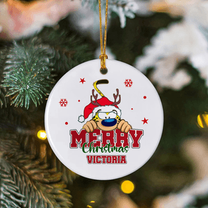 Personalized Long Tailed Marsupilami Merry Christmas Ceramic Ornament with Name Christmas Gift for Family Friend | Callie × Marsupilami®