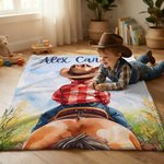 Couverture Personnalisée Cowboy Cowgirl avec Nom Décoration d'intérieur Utilisation quotidienne Cadeau d'anniversaire pour les enfants