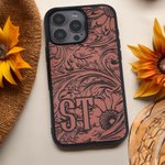 Personalizada Turquesa Western Sunflower Tooled Initials TPU Funda de teléfono para iPhone Uso diario Regalo de cumpleaños para Cowboys Vaqueras