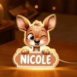 Personifierad söt tecknad lejon varg djur akryl LED nattlampa med namn födelsedagspresent för barn