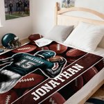 Personalised Cartoon Football Character Soft Throw Blanket with Name and Number Competition Day Team Gift for Football Player Team Member