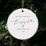 Personalized Our First Christmas Engaged Heart Round Ceramic Ornament with Name Tree Decor Christmas Gift for Couple