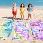 Personalized Colourful Gradient Word Cloud Oversized Quick Dry Beach Towel with Name Beach Party Birthday Gift for Kids Adults