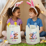 Personalised Cute Highland Cow Bunny Egg Easter Basket with Name and Bunny Ears Egg Hunting Accessory Easter Gift for Kids