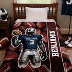 Personalised Cartoon Football Character Soft Throw Blanket with Name and Number Competition Day Team Gift for Football Player Team Member