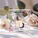 Personalized Cartoon Characters Back View Birth Flower Square Acrylic Plaque with Name Home Decor Birthday Anniversary Gift for Women Best Friends