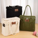Personlig monogram stor förvaringsväska för garn i canvas med nålfickor och handtag Virka Stickning Tillbehör Födelsedagspresent för hantverksälskare