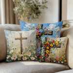 Personalized Cross Flower Soft Throw Pillow Cover with Name Daily Use Birthday Gift for Family Christians