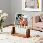 Personalized BESTIE 1-4 Photos Acrylic LED Night Light with Text and Wooden Base Birthday Anniversary Gift for Besties