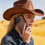 Personalizada Turquesa Western Sunflower Tooled Initials TPU Funda de teléfono para iPhone Uso diario Regalo de cumpleaños para Cowboys Vaqueras