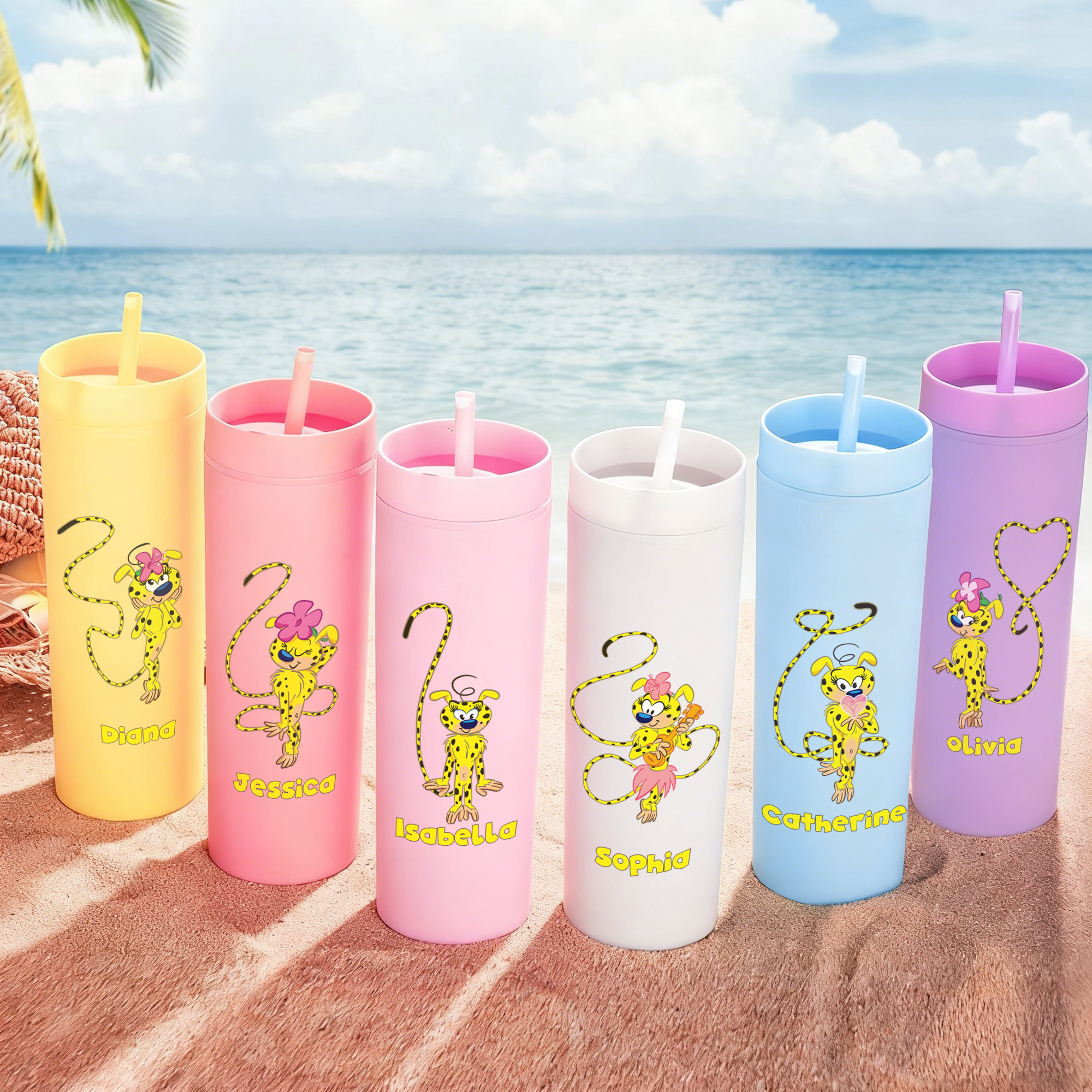 Gobelet personnalisé en léopard à longue queue avec nom Cadeau d'anniversaire pour ami(e), famille | Callie × Marsupilami®