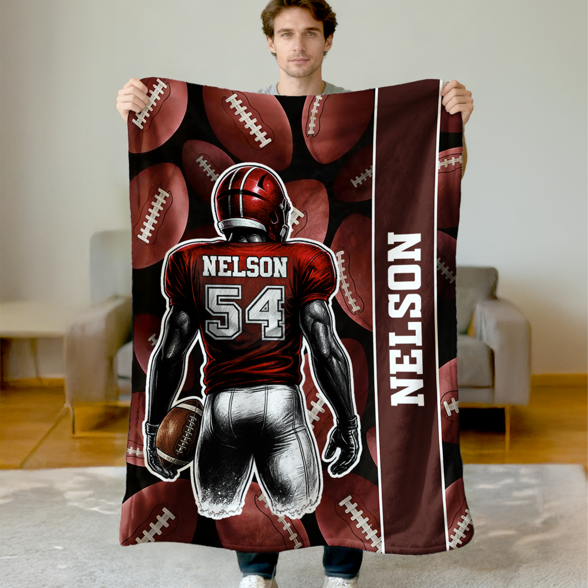 Couverture personnalisée avec nom et numéro Cadeau d'équipe pour le jour de la compétition pour un joueur de football.