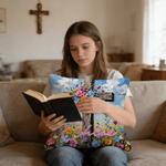 Personalized Cross Flower Soft Throw Pillow Cover with Name Daily Use Birthday Gift for Family Christians