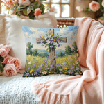 Personalized Cross Flower Soft Throw Pillow Cover with Name Daily Use Birthday Gift for Family Christians