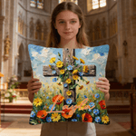 Personalized Cross Flower Soft Throw Pillow Cover with Name Daily Use Birthday Gift for Family Christians