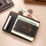 Gepersonaliseerde Initialen Naam RFID-afgeschermde Magnetische Slanke Leren Portemonnee Geldclip met Gegraveerde Tekst Verjaardag Vaderdag Cadeau voor Mannen