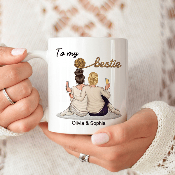 Personalized Cartoon Besties Character 11 oz 15 oz Ceramic Mug with Name and Date Birthday Anniversary Gift for Besties