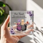 Personalized Cartoon Characters Back View Birth Flower Square Acrylic Plaque with Name Home Decor Birthday Anniversary Gift for Women Best Friends