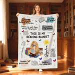 Personalised Reading Cartoon Character Birth Flower Soft Throw Blanket with Name Daily Use Graduation Birthday Gift for Book Lover Bookworm Her