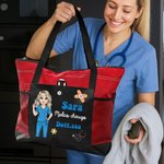 Borsa personalizzata con personaggio animato e nome, tessuto Oxford con tasca a rete - Regalo per infermiere o personale medico
