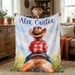 Couverture Personnalisée Cowboy Cowgirl avec Nom Décoration d'intérieur Utilisation quotidienne Cadeau d'anniversaire pour les enfants